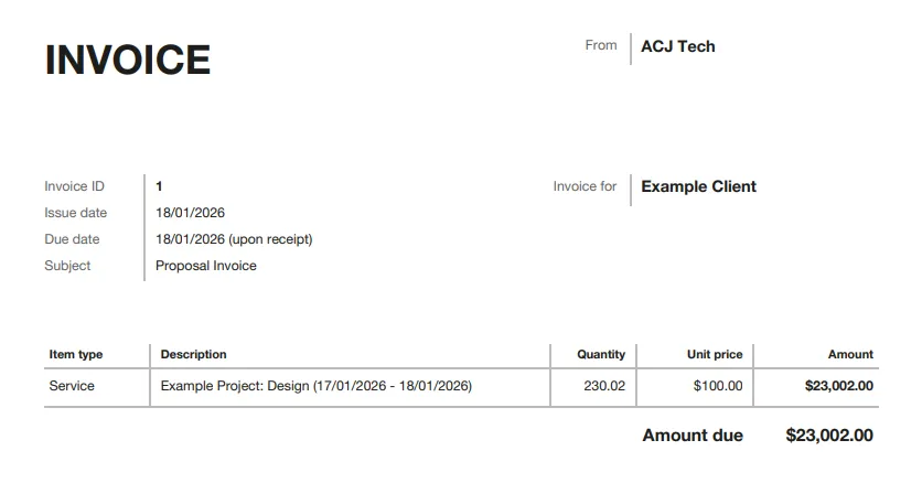 Harvest invoice PDF