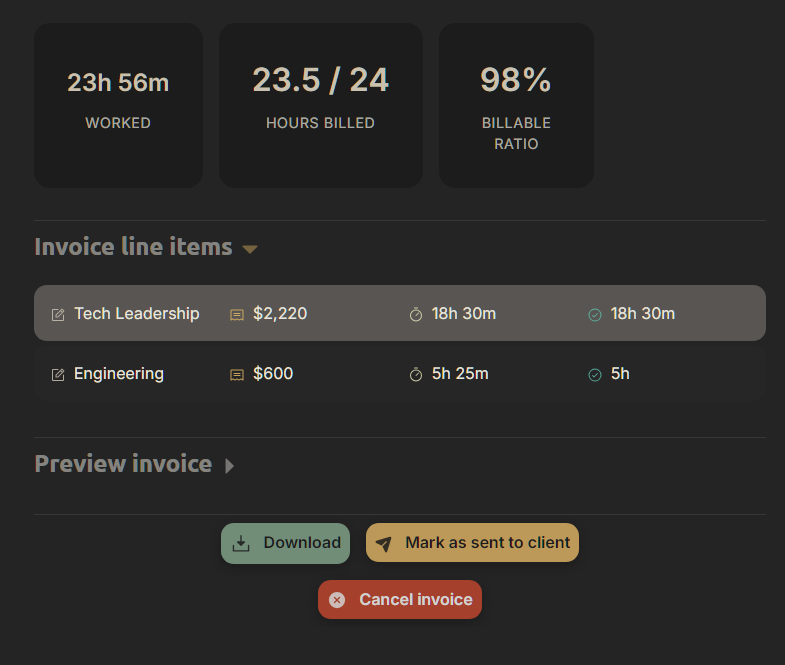 Invoice overview in Quivva